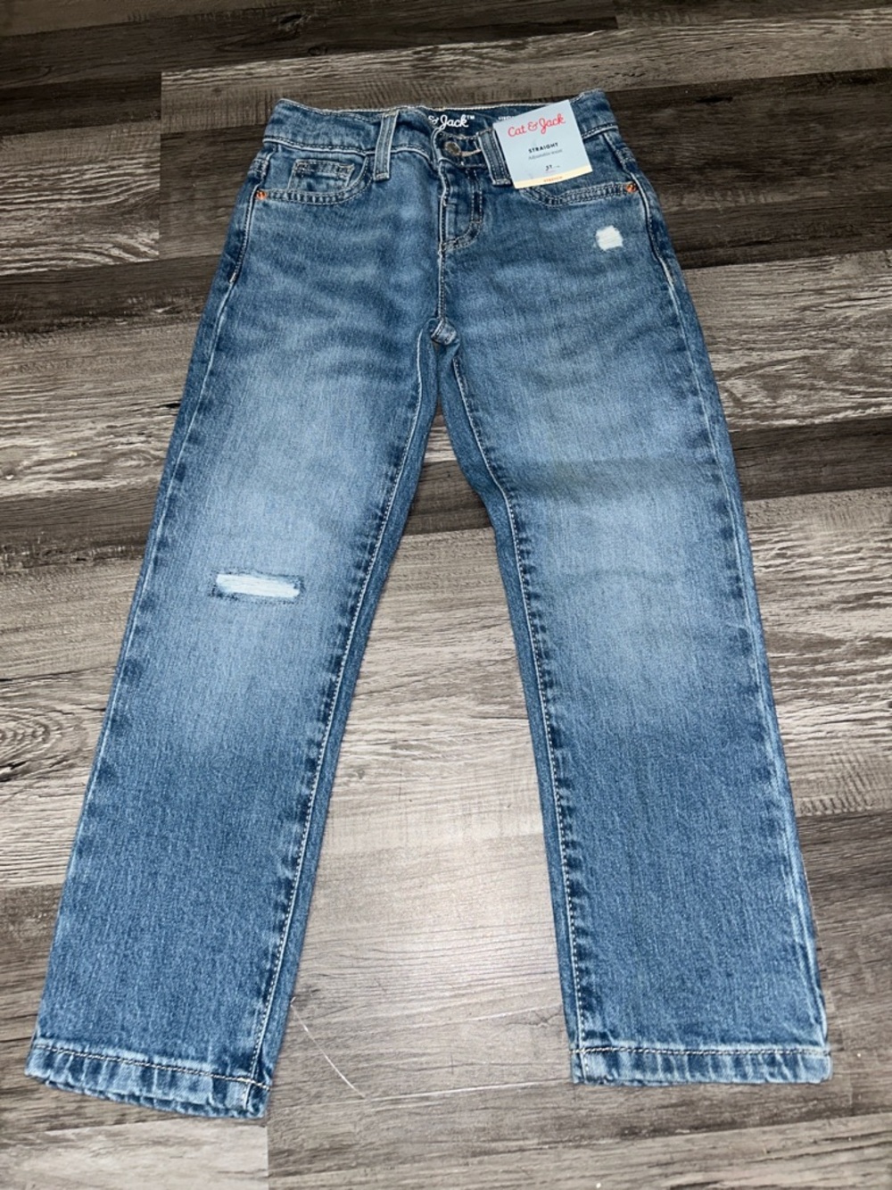 Cat & Jack Medium Blue Straight-Leg Jeans with Ripped Detail